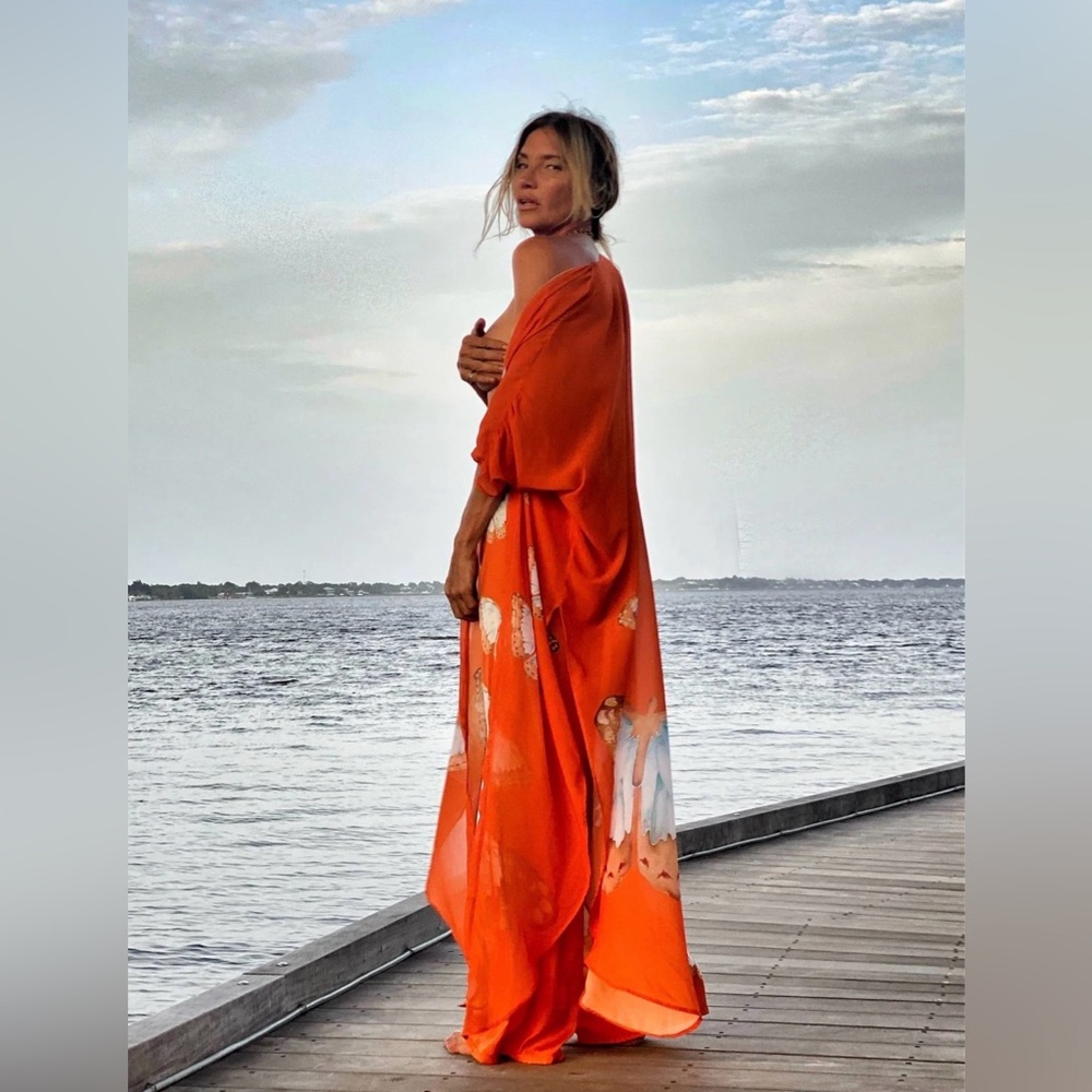 Ramona LaRue-New w/o tags. Tangerine Chiffon Kimono with Butterfly Design.